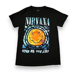 Nirvana Band Tee T-Shirt Come as you Are Short Sleeve Black Jersey Knit Small